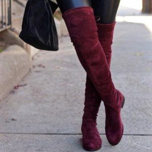 MICROSUEDE OVER THE KNEE SLIM FIT FLAT HEEL BOOTS
